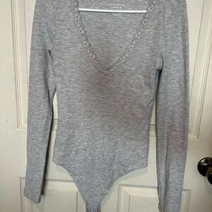 American Eagle Outfitters Gray Asymmetrical Fitted Bodysuit